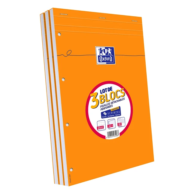 Oxford Scolaire 100107098 Pack of 3 Notepads - 210x315mm, 160 Pages, 80g, Ruled with Small Squares