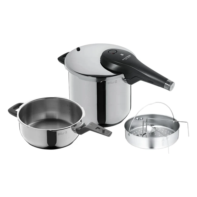 WMF Perfect Premium - Pentola a pressione 3L e 6.5L in acciaio inox 1810 Cromargan, fondo Transtherm triplo strato, cestello incluso - Argento
