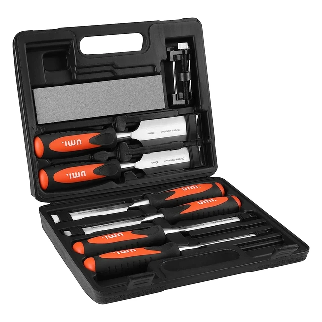 Scalpelli per legno UMI - 8 pezzi con guida e pietra per affilatura