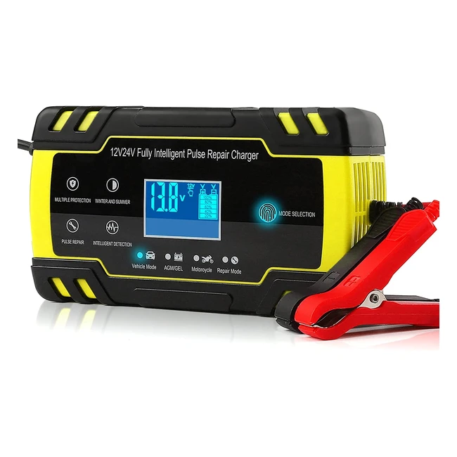 Zrsdixki Car Battery Charger 12V/24V 8A - Intelligent Automatic Trickle Charger with LCD Screen