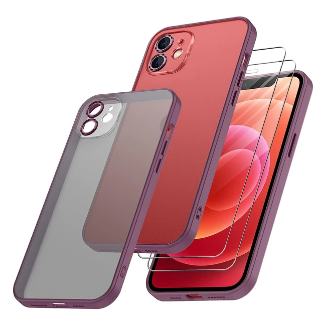 Funda Mate Qasyfanc para iPhone 12 con Protección de Cámara, 2 Protectores de Pantalla, Antiarañazos, Protección Militar Antichoque, Silicona PC, Rojo