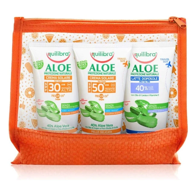 Equilibra Solari Pochette Aloe SPF 50 e 30 - Kit da Viaggio con Doposole a Base di Aloe Vera