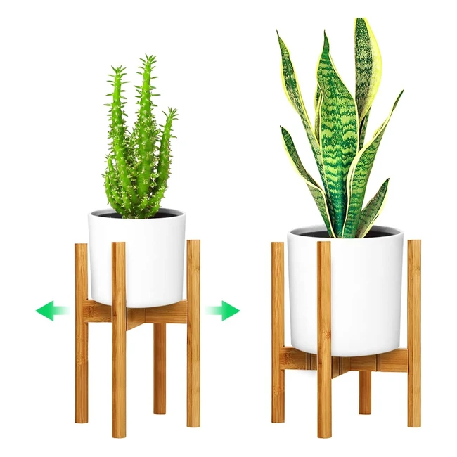 OGIMA Adjustable Plant Stand - Mid Century Wood Modern Flower Holder Rack for Indoor/Outdoor Plants - Fits 8-12 Inch Pots