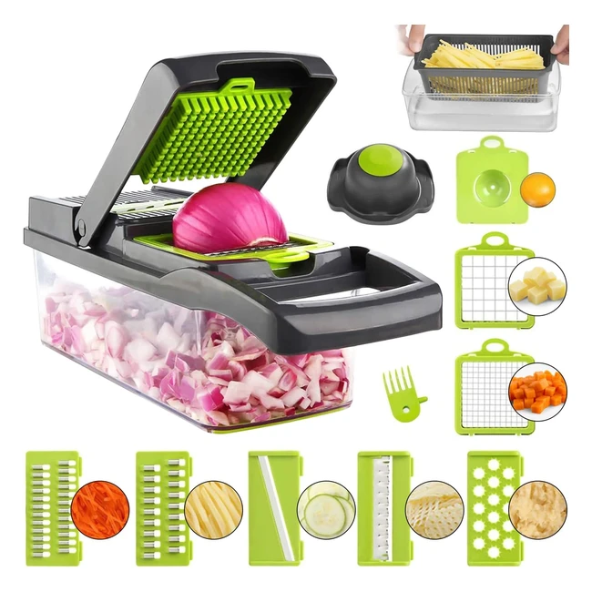 Adov Vegetable Chopper 14-in-1 Multifunction Slicer with Stainless Steel Blades - Grey