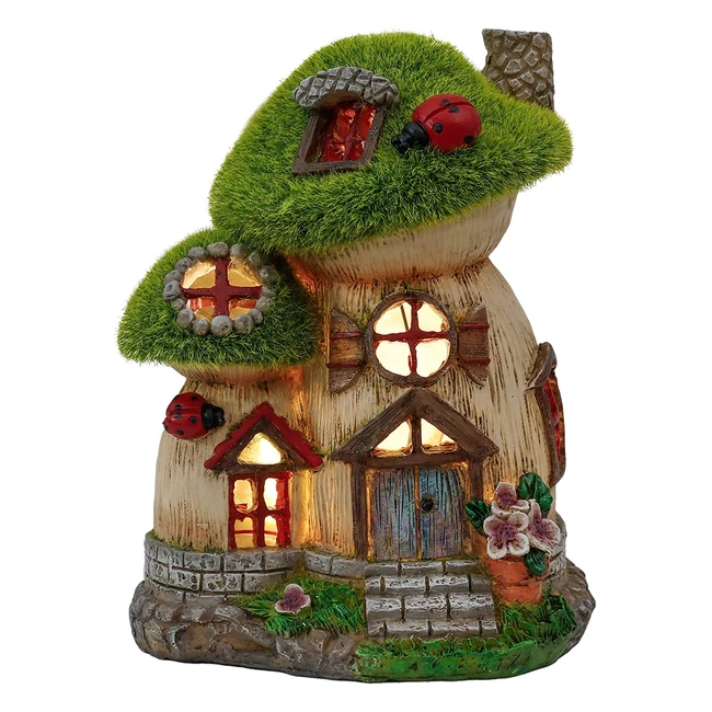 Teresa's Collections Flocked Solar Fairy House for Garden Decorations - Waterproof Resin Mushroom Garden Statue for Patio, Lawn, Balcony, Porch - 19.5cm