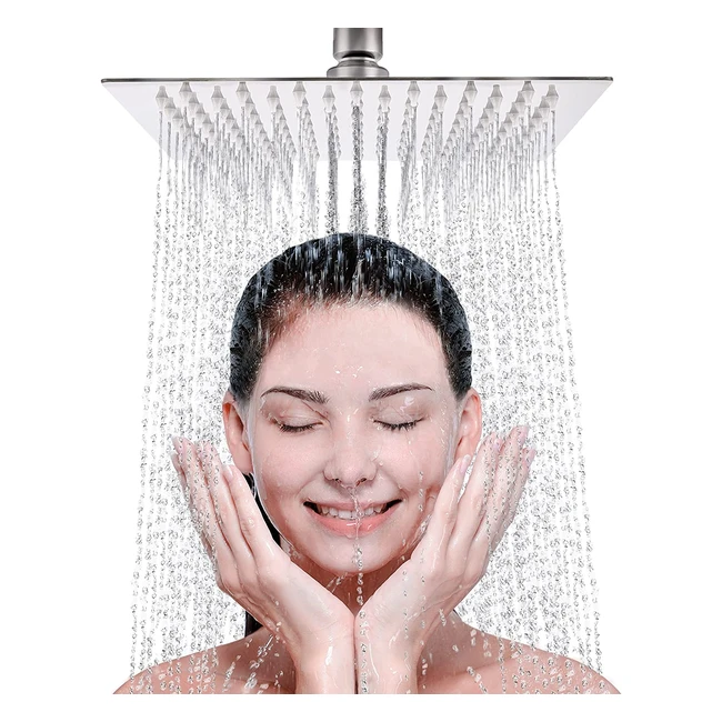 Livorest Square Rainfall Shower Head - 8 Inch Large Overhead Fixed with Angle Adjustment - Stainless Steel 304 with Chrome Finish