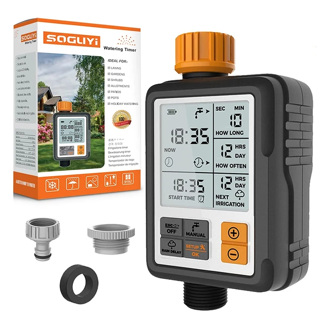 Timer per irrigazione Soguyi - modalità automatica/manuale, display LCD, resistente all'acqua, facile da configurare