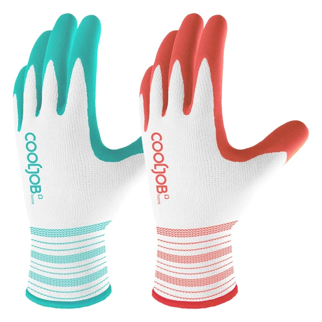 Cooljob Gardening Gloves for Women - 2 Pairs, Comfortable & Breathable, Medium Size, Red & Green, Perfect Garden Gift