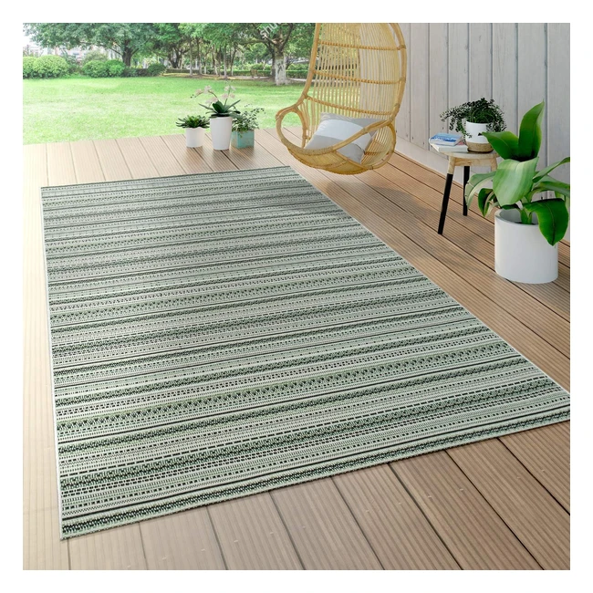 Paco Home Outdoor Teppich | Flachgewebe | Geometrisches Streifen Design | Grün | 120x170cm