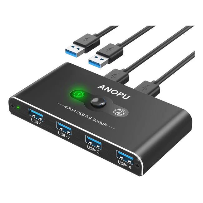 USB 3.0 Switch - 4 Ports KM Switch for 2 Computers, Share 4 USB Devices, High-Speed 5Gbps, Plug and Play