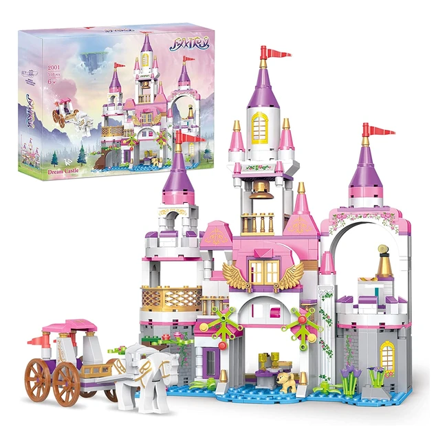 Girls Castle Building Blocks Pink Palace - STEM Playset for Kids Age 6-12 - 516 Pieces