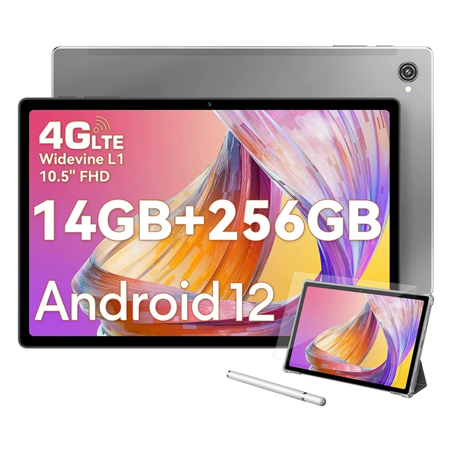 Blackview Tab15 Pro Tablet - 10,5 Zoll Android 12 - 14GB RAM - 256GB ROM - 1TB TF - 4G LTE/5G WiFi - 8MP/13MP Kamera - 8280mAh Akku - OTG/GPS/Smart Stift - Grau