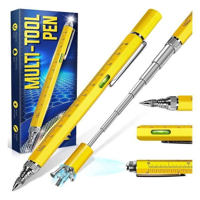 2023 Upgraded Multi-Tool Pen with LED Light and Magnetic Pickup - Perfect Gift for Men, Dad, Grandad, Engineer, Woodworker, Carpenter, Handyman - SOOFUN
