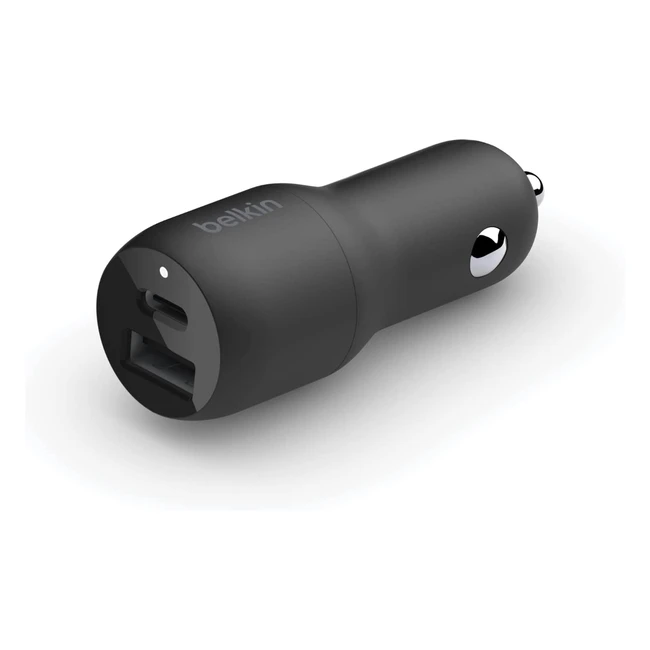 Belkin BoostCharge - Doppio Caricabatteria da Auto Rapido 37W con Porta USB-C PPS 25W e Porta USB-A 12W per Galaxy S23/23 Ultra Plus, iPhone 14/14 Plus/13/12 Pro/Pro Max e altri