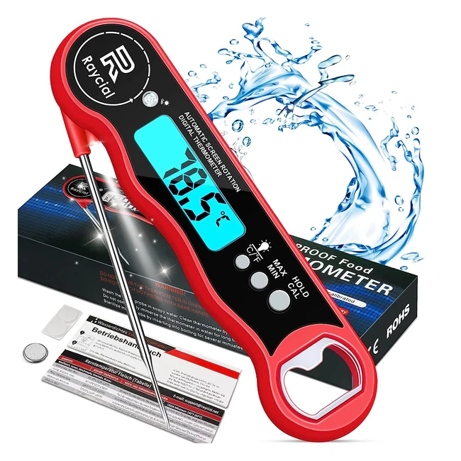 Digital Instant Read Meat Thermometer with IPX7 Waterproof and 240° Foldable Long Probe - Raycial