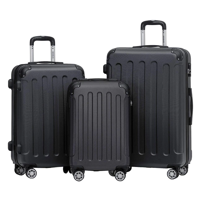 Beibye 2045 Zwillingsrollen 3tlg Reisekoffer in Schwarz - Hartschale mit zahlens