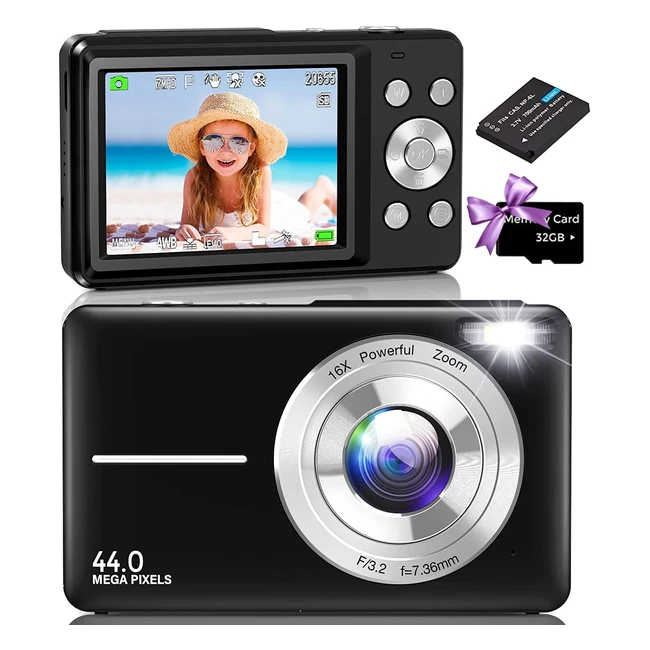 Digitalkamera mit 32GB Karte 44MP 1080p FHD 16x Digitalzoom tragbare Kompakt