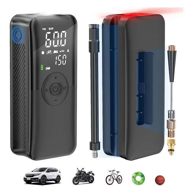 Pompe à air électrique portable pour vélo, toutes valves, forte autonomie de batterie, 5 modes intelligents, affichage double, arrêt automatique - Teokeibeno
