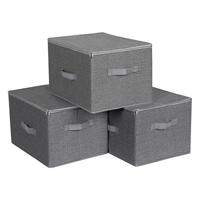 Cajas de almacenamiento plegables Songmics con tapas y asas - Organizador para juguetes y ropa gris RYZB03G