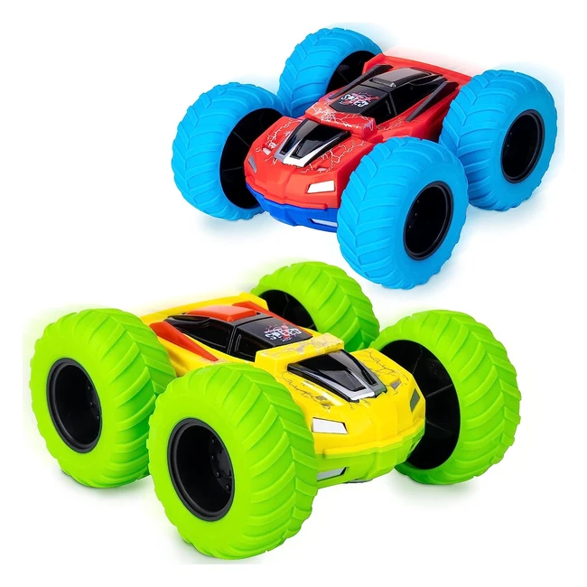 Cool Stunt Car Toys for Boys Age 2-7 - Double-Sided, Two-Way Walking, Pull-Back, No Batteries Needed