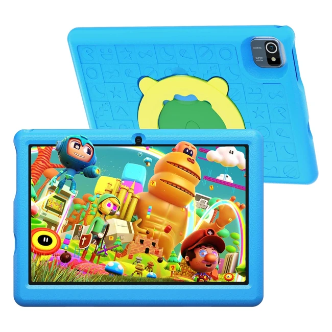 Tablette Enfants 10 Pouces Android avec Contrôle Parental - 32GB ROM/128GB SD - Kidoz Préinstallé - 6000mAh - Housse de Protection Bleue