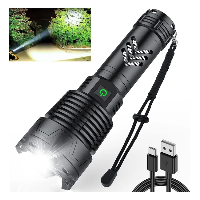 Adnox XHP1602 LED Taschenlampe wiederaufladbar 120000 Lumen mit Zoom IPX5 wasserdicht 5 Modi für Outdoor-Camping