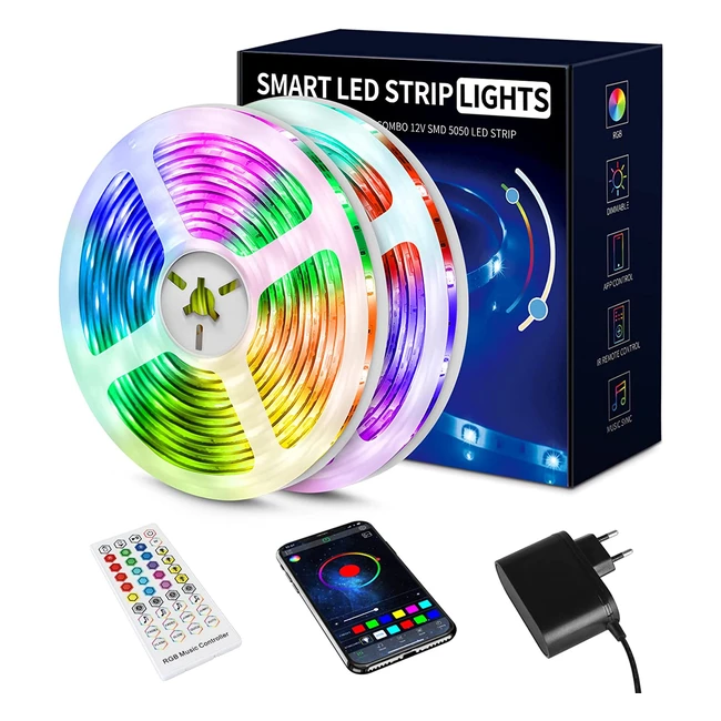 LED Strip 20m RGB 5050 mit Fernbedienung und App - 16 Mio. Farben, Farbwechsel, Sync mit Musik