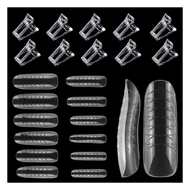 Kit Manicure Rapido: 12 Formati, 120 Pezzi, Stampi e Punte per Unghie Artificiali con Clip Trasparenti
