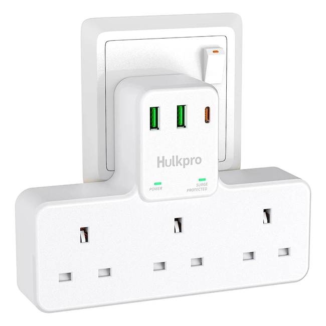 HulkPro 3 Way Plug Adaptor with USB - Surge Protected Extension Plug