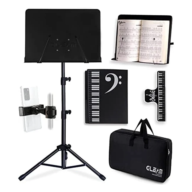 Gleam GMS009DE - Metall-Notenständer mit Tasche, tragbar und flexibel
