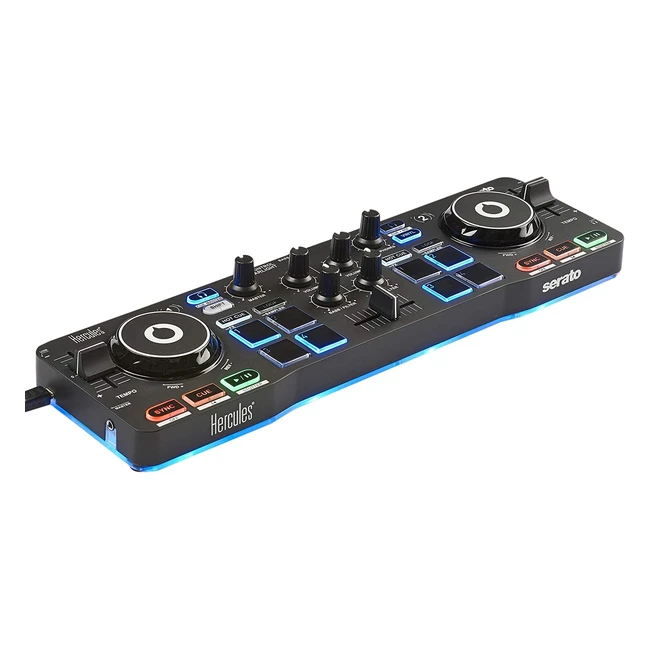Hercules DJControl Starlight Portable USB DJ Controller with Serato DJ Lite, 8 Pads, and RGB/Strobe Effects