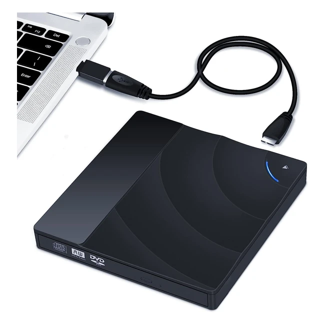 Grabadora CD/DVD externa Fichaiy con USB 3.0 y Tipo C para Mac, Windows y Linux