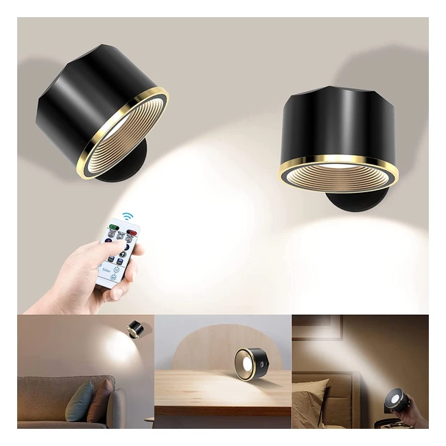 Rechargeable LED Wall Sconce Set of 2 - Stick On Wall Lamp with RGB Lights, Remote Control, and Magnetic Ball - Ideal for Bedroom, Art, and Reading