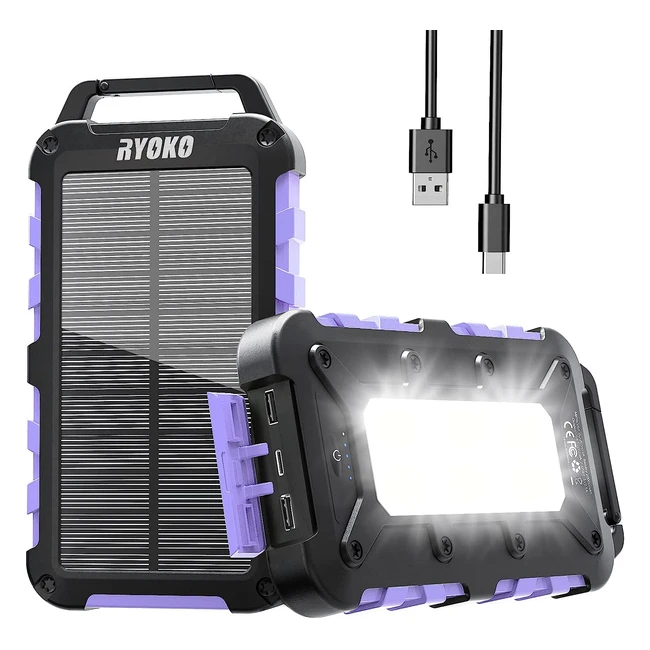 Batterie Externe Solaire 20000mAh PD15W USB-C Chargeur Portable avec 3 Sorties et 2 Entrées Waterproof Power Bank pour Smartphones et Tablettes - Outdoor Camping