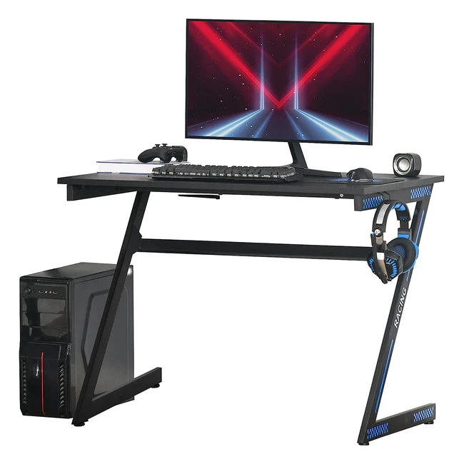 Homcom Gaming-Tisch Z-Form Schreibtisch mit Kopfhrerhaken hhenverstellbar 