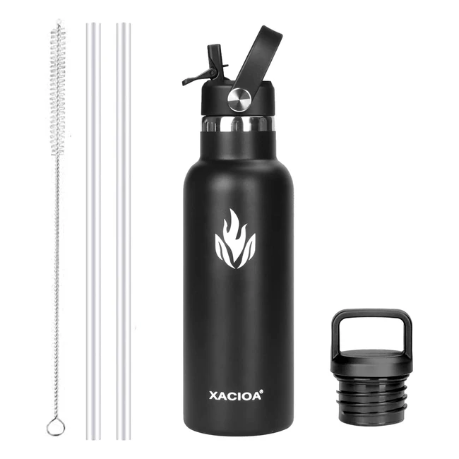 Xacioa Stainless Steel Water Bottle with Straw - Vacuum Insulated, Leak-Proof, BPA-Free - 500/750/1000ml - 2 Replacement Lids and Straw Brush Included