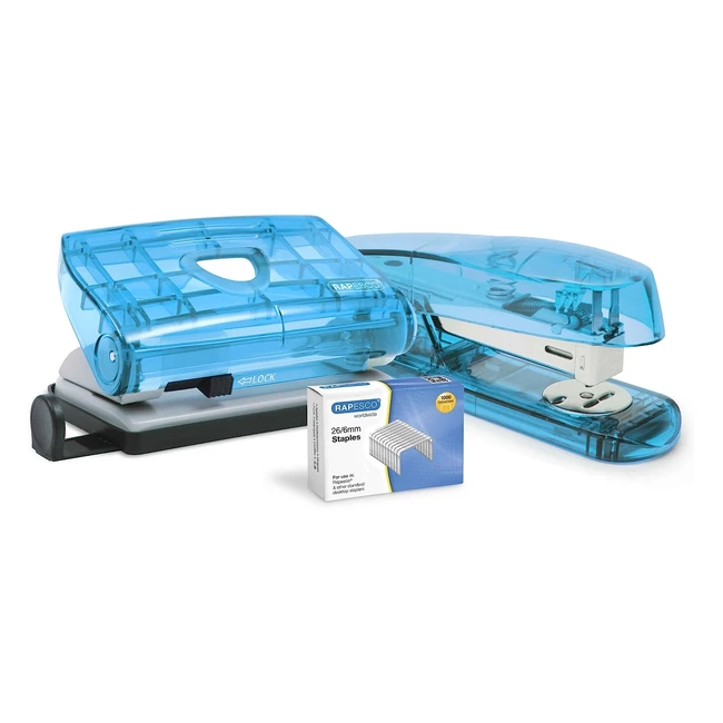 Perforatrice et agrafeuse Rapesco C38050AS 810P avec 1000 agrafes - bleu ou vert transparent au hasard