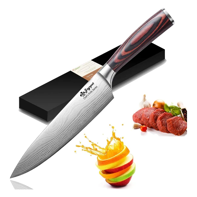 JoySpot 8-Inch Chef Knife  German High Carbon Steel Blade  Ergonomic Wooden Ha