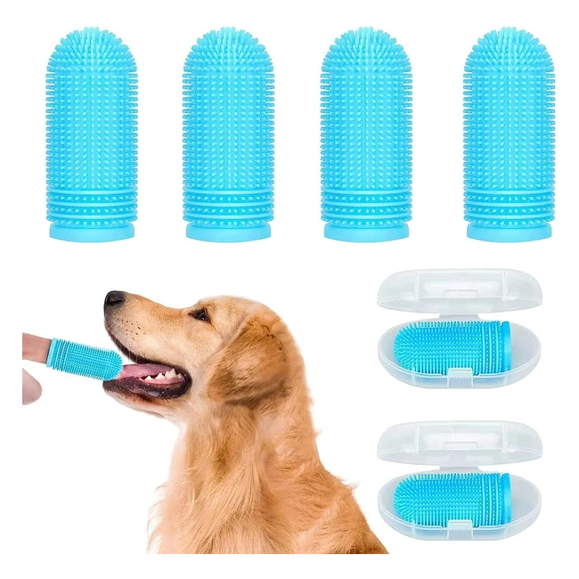Dog Toothbrush 4 Pack - Soft Bristles - Easy Teeth Cleaning - Food-Grade Silicon