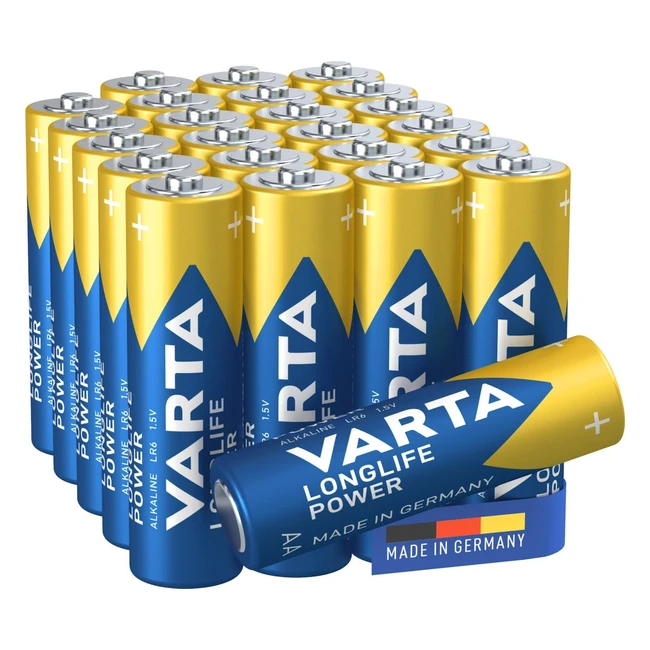Paquete de 24 pilas alcalinas Varta Longlife Power AA Mignon LR06, duración de 10 años, adecuado para juguetes, linternas y más