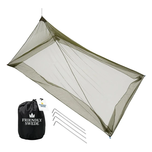 Mosquitera para cama de acampada individual - The Friendly Swede - Garantía de por vida - Malla de 225 agujeros por pulgada cuadrada