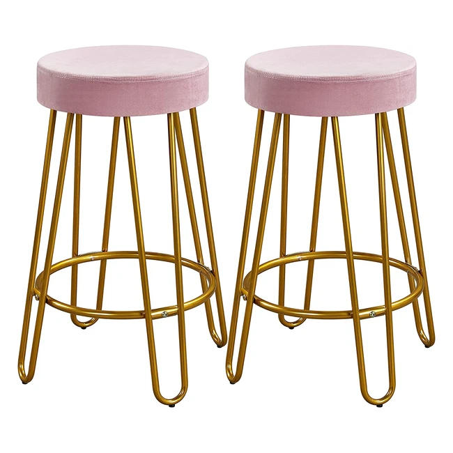 Yaheetech 2er Set Barhocker aus Kunstleder und Metallrahmen mit Fussstütze, 67cm hoch - Rosa