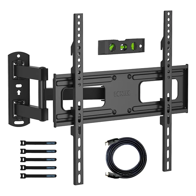 Bontec TV Wall Mount for 27-55 inch LED LCD Flat Curved TVs - Full Motion Double Arm Bracket with HDMI Cable & Spirit Level - Holds up to 35kg