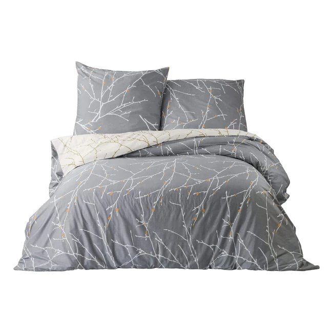 Bedsure Bettwäsche 200x200 Baumwolle Grau - Bettbezug 3-teilig mit 2 Kissenbezügen 80x80 cm