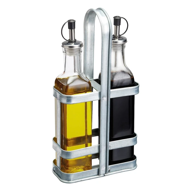 Set Cucina Industriale KitchenCraft: Oliera e Porta Olio/Aceto in Acciaio Zincato Stile Vintage - 13x7x28cm