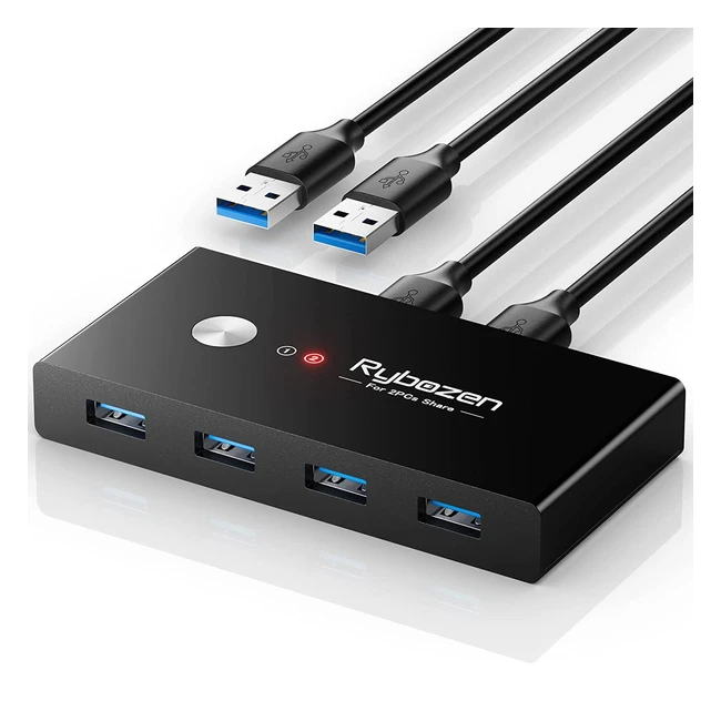 Conmutador USB KVM Rybozen de 4 puertos con 2 entradas y 4 salidas, compatible con Windows, Mac y Linux