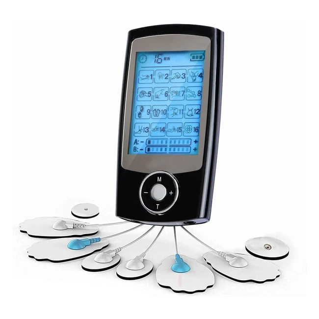 Electrostimulateur TENS et EMS pour soulagement des douleurs et renforcement musculaire - 16 programmes de massage, 8 électrodes