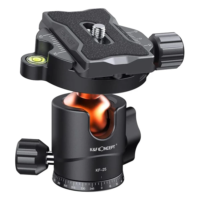 KF Concept Low-Profile Metal Tripod Ball Head - 360° Rotating Panoramic Head w/ Quick Release Plate, Bubble Level - Up to 22lbs/10kg Load Capacity