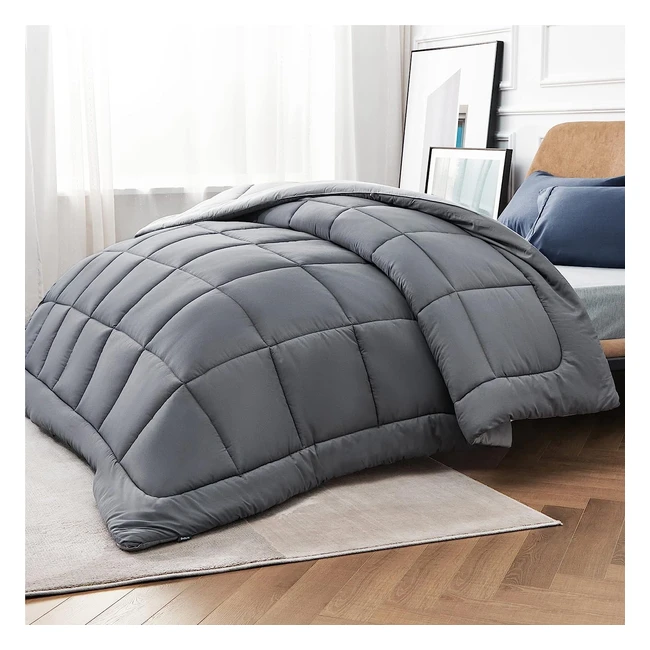 Couette Bedsure Chaude Gris 135x200, Réversible, Lavable en Machine, Avec Onglets d'Angle