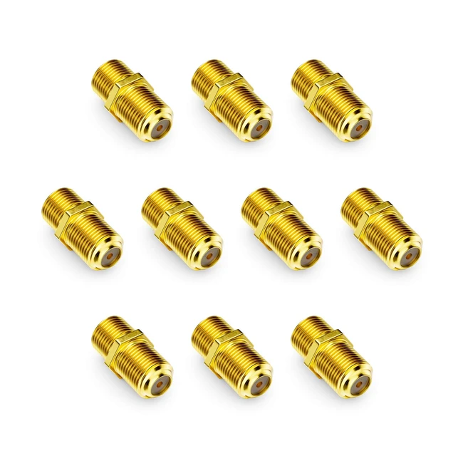Deleycon 10x Connecteur Sat Adaptateur Rallonge pour Câbles Coaxiaux - Prises F Étroites Écrou Doré - Câble Sat BK